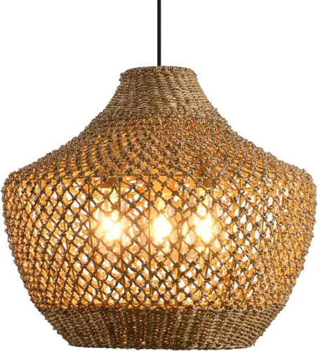 Vista 10 de lámparas colgantes de ratán, luz colgante de ratán boho de 11.02", juego de 2 lámparas colgantes tejidas a mano de seagrass para lugares de trabajo