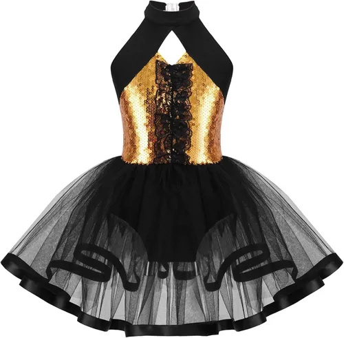 Vista 102 de CHICTRY Vestido tutú de ballet con lentejuelas brillantes para niñas y niñas, moderno disfraz de baile latino de jazz