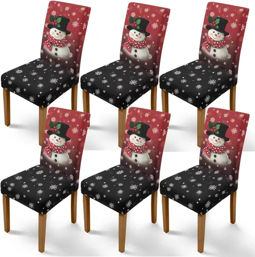Vista 45 de Rnyleeg Juego de 1 fundas navideñas para sillas de comedor, color azul oscuro, fundas protectoras extraíbles y lavables para sillas de cocina