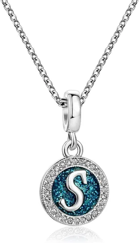 Vista 2 de Abalorios colgantes de letras azules de la A a la Z con letra inicial del alfabeto y nombre mayúscula, compatible con pulseras y collares Pandora