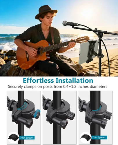 Vista 3 de Sunmig Soporte para tablet para soporte de micrófono, soporte para iPad, soporte ajustable para micrófono, soporte de música, soporte giratorio