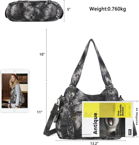 Vista 2 de Angel Barcelo - Bolsa de hombro amplia para mujer, diseño Hobo, cuero lavado