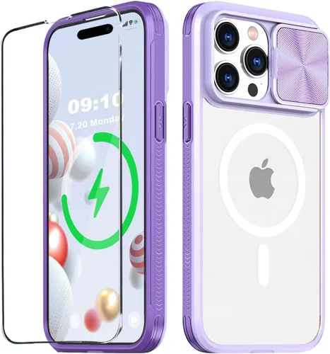 Vista 12 de Funda MagSafe transparente de titanio compatible con iPhone 15 Pro con cubierta deslizante para cámara, imanes fuertes, antiamarilleo, a prueba