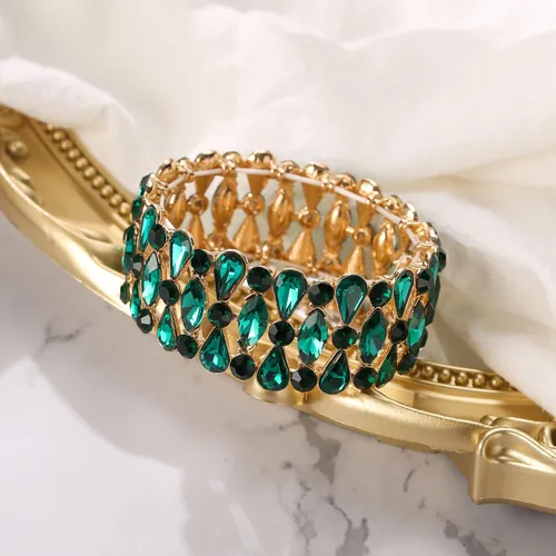 Vista 4 de BriLove Pulsera elástica de diamantes de imitación de lágrima nupcial para novia
