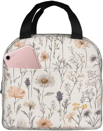 Vista 19 de Lonchera con diseño a cuadros azules aislada, bolsa térmica para almuerzo para adultos, niños, niñas, mujeres, oficina, trabajo, escuela, picnic