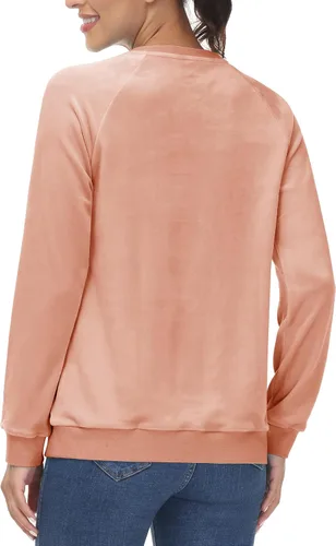 Vista 3 de MAGCOMSEN Sudadera para mujer, cuello redondo, informal, de manga larga, forro polar, cálido, de terciopelo, color liso