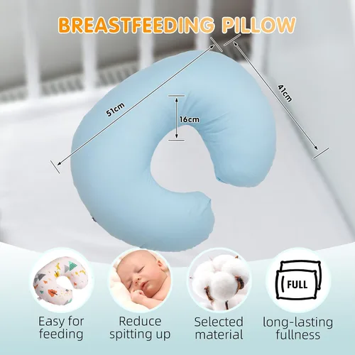 Vista 2 de LAT - Almohada de lactancia para lactancia materna, funda extraíble 100% algodón, almohadas ergonómicas para lactancia materna para mamá y bebé