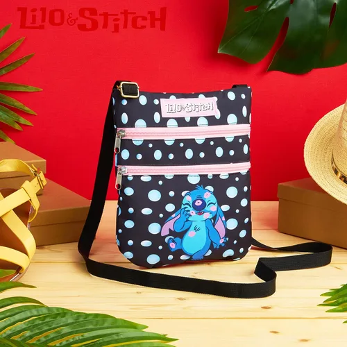 Vista 2 de Bolsos cruzados Disney Stitch para mujeres, adolescentes y niñas, bolso tipo bandolera para compras, vacaciones, regalos para ella Negro