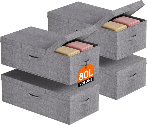 Vista 10 de Lifewit Cajas de Almacenamiento Debajo de la Cama de 80L, Organizador de Almacenamiento para Ropa Debajo de la Cama de 9.8 Pulgadas de Altura