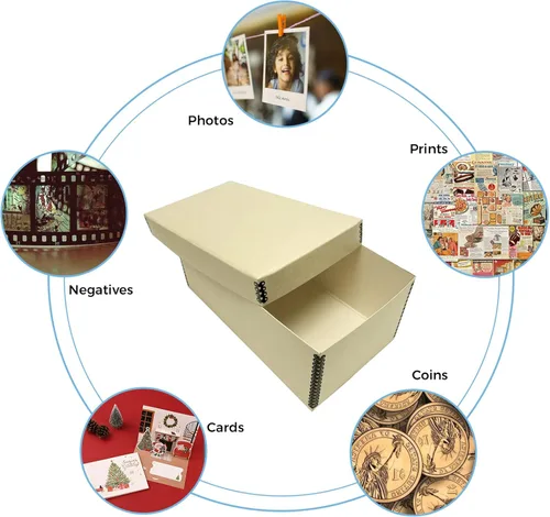 Vista 9 de Lineco Caja de tarjetas fotográficas, almacenamiento de archivo de calidad de museo, sin ácidos con tapa extraíble, almacenamiento a granel