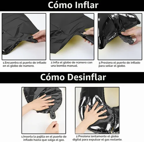 Vista 7 de Globo negro del número 0 para niñas y niños, 40 pulgadas, grande, número 0-9, de papel de aluminio, de Mylar para helio, juego de globos digitales