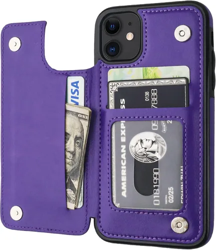 Vista 10 de OT ONETOP - Funda tipo cartera para iPhone 11 Pro con tarjetero y ranuras para tarjetas, doble cierre magnético y funda duradera a prueba de golpes