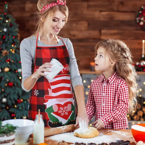 Vista 6 de 4 delantales divertidos de Navidad, delantales de cocina de búfalo a cuadros, regalos de cocina para hombres y mujeres, suministros de fiesta