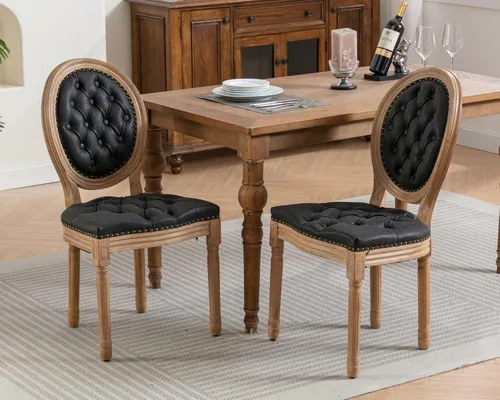 Vista 2 de LKTART Juego de 2 sillas de comedor francesas de piel sintética con botón y cabezal de clavos para sala de estar, cocina, sillas laterales ovaladas
