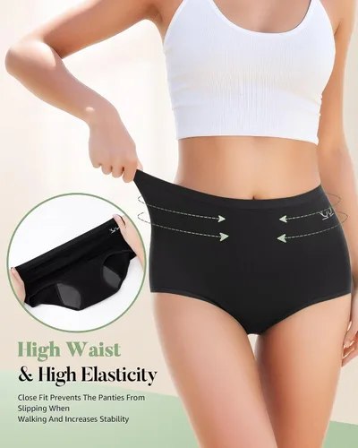 Vista 4 de TANSTC Ropa interior de período para mujer, ropa interior absorbente de cintura alta, bragas posparto, braguitas menstruales de flujo pesado