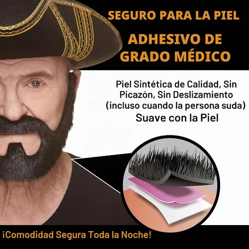 Vista 4 de Mustaches Fake Beard, Self-Adhesive Synthetic Fur Costume Accessory Set Negro lustroso