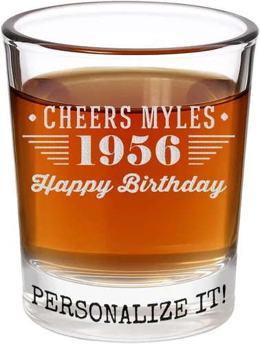 Vista 9 de Spotted Dog Company Vaso de chupito grabado vintage de 1956 de 2.5 onzas – Regalos de feliz cumpleaños 70 para hombres y mujeres, saludos a cumplir