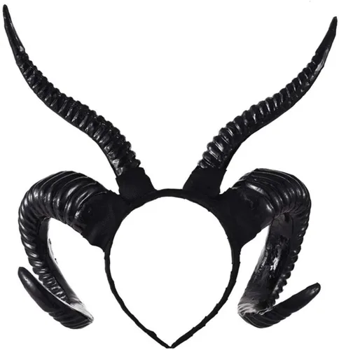 Vista 3 de Diadema gótica con cuernos de oveja, tocados manuales para fotografía de animales del bosque, accesorios de fiesta (negro), Negro