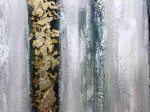 Vista 6 de Boiee Arte, 24 x 48 pulgadas, lámina dorada pintada a mano, líneas minimalistas, arte de pared, pinturas al óleo abstractas neutrales, gris oscuro
