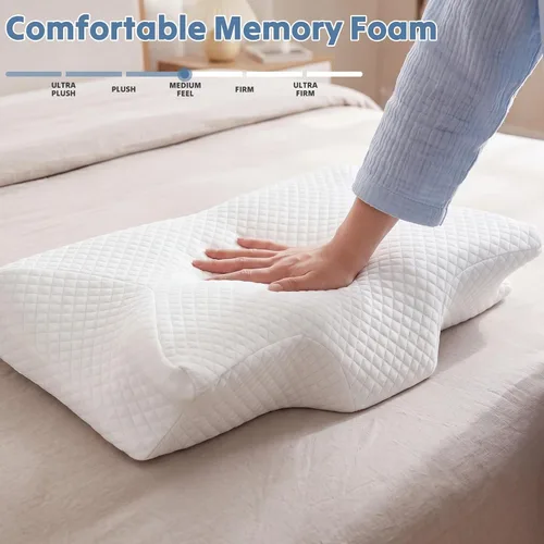 Vista 3 de NEWBULIG Almohada cervical para el cuello, almohada ergonómica de espuma viscoelástica para aliviar el dolor de cuello, almohada ortopédica de Blanco