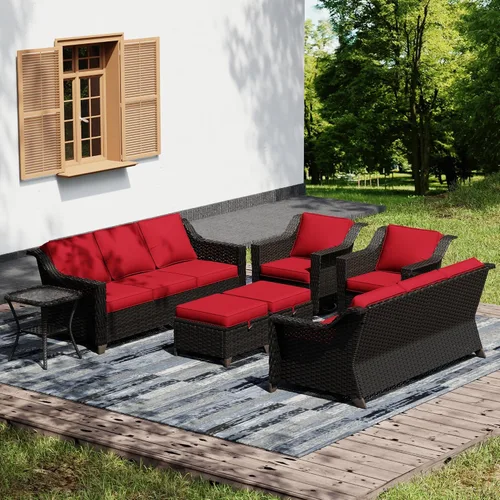 Vista 63 de Joyside Juego de 2 sillas de mimbre para patio, muebles de ratán para exteriores con reposabrazos anchos y cojines gruesos, tamaño grande mejorado