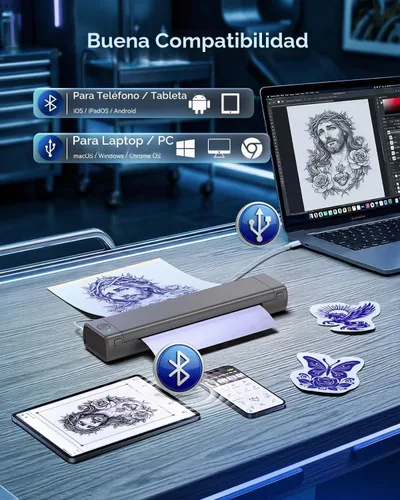 Vista 2 de Phomemo Kit de impresora de plantillas de tatuaje M08F, máquina de tatuaje
