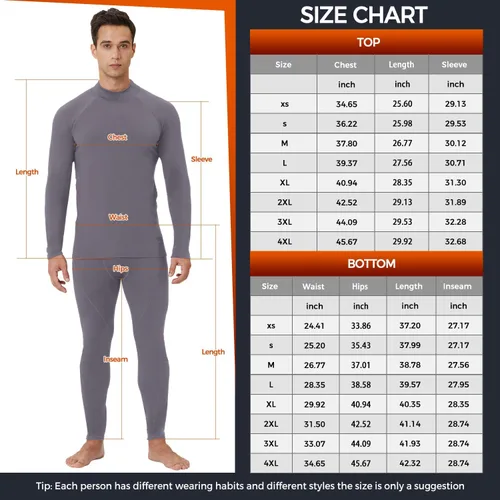Vista 6 de CL convallaria 2 Pack Thermal Underwear for Men - Warm Fleece Lined Long Johns - Winter Gear Base Layer Tops & Bottoms Set