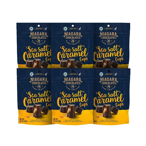 Vista 15 de Niagara Chocolates Tazas de mantequilla de maní de chocolate con leche, paquete de 4 bolsas de pie (4.5 onzas), sin OMG, chocolate premium, hechas a