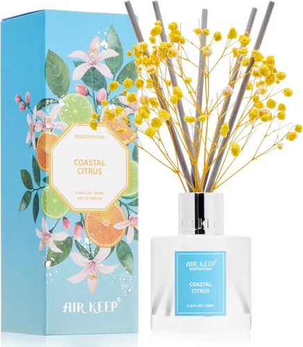Vista 56 de Airkeep Juego de difusor de varillas – 3.38 onzas líquidas (3.4 fl oz), difusor de aroma de bambú para el hogar, incluye 8 varillas difusoras