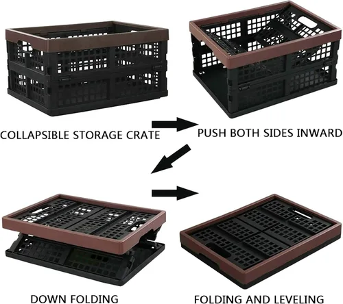 Vista 3 de Kekow Cesta de almacenamiento plegable de plástico negro de 15 L, almacenamiento de cajas plegables, juego de 3