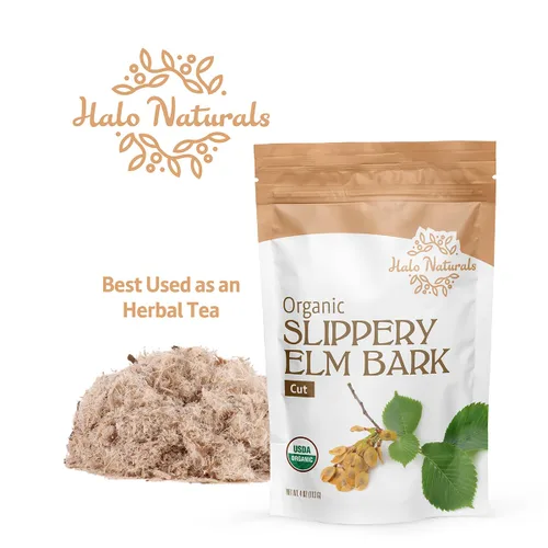 Vista 5 de Halo Naturals Corte orgánico de corteza de olmo resbaladizo, 4 onzas (Ulmus rubra) certificado por USDA, bolsa resellable, empaquetado