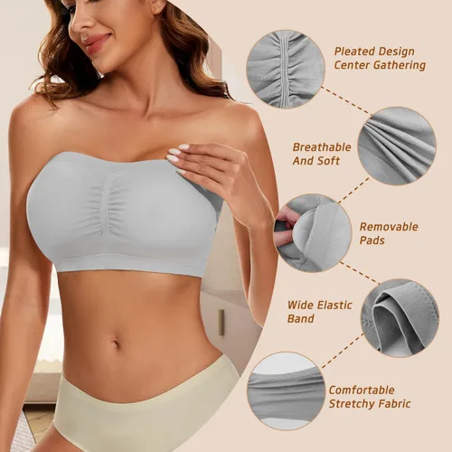 Vista 2 de Sujetador bandeau sin tirantes sin tirantes acolchado para mujer, brasier deportivo sin costuras, parte superior de tubo sin varillas