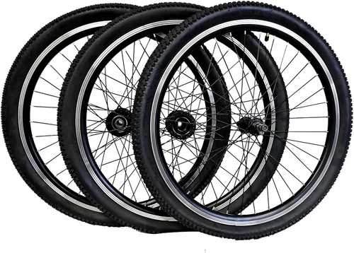 Vista 4 de Ruedas triciclo para adultos, llanta de aleación de doble pared, 36 x 13 G, radios negros con neumático y tubo para eje de 0.591 in