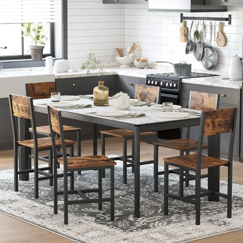 Vista 10 de VASAGLE Juego de 2 sillas de comedor, sillas de madera rústica con marco de acero metálico, fácil de montar, asiento cómodo, silla moderna de granja