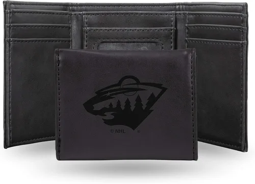 Vista 52 de NHL Rico Industries - Billetera triple grabada con láser y tres pliegues, accesorio para hombre
