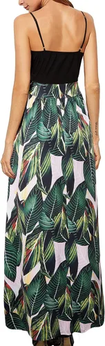 Vista 5 de Newshows - Vestido largo de verano con cuello en V para mujer, con tirantes delgados, sin mangas, con estampado floral, casual y con apertura lateral