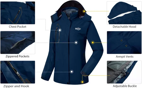 Vista 6 de Wantdo Chaqueta de esquí 3 en 1 para mujer, impermeable, con aislamiento, forro polar