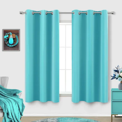 Vista 202 de KOUFALL Cortinas de Baño Aqua para Ventana, Juego de 2 Paneles Decoración Costera Cortinas Cortas Opacas para Ventana Pequeña de Cocina Puerta