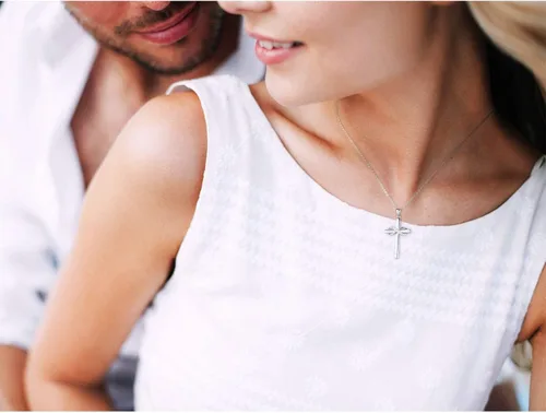 Vista 5 de AmorAime Collar de cruz de plata de ley 925 para mujer, collar infinito para novia, regalos para el día de San Valentín, cumpleaños