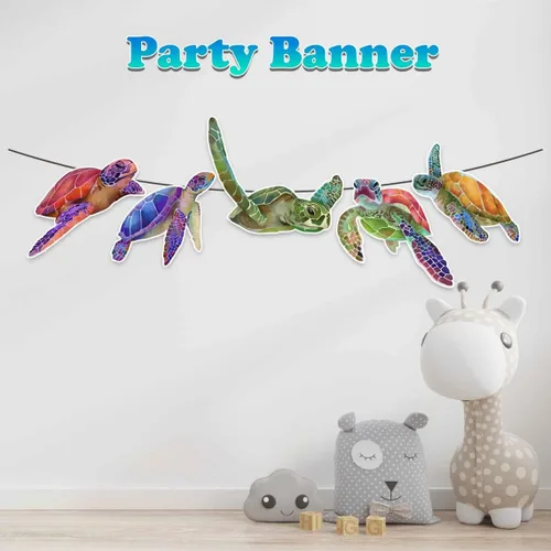 Vista 4 de Cartel de cumpleaños de tortuga: bonitas decoraciones de fiesta de tortuga marina para baby shower, cumpleaños de niños, celebraciones temáticas