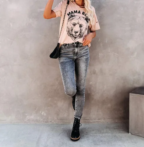 Vista 4 de INFITTY - Camiseta estampada de manga corta para mujer, básica, informal, para verano, diseño de relámpago y leopardo