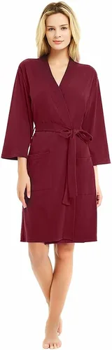 Vista 15 de U2SKIIN Batas para mujer, 100% algodón, ligeras batas con mangas 3/4, kimono de punto, suaves, ropa de casa, bata corta de baño A-algodón gris