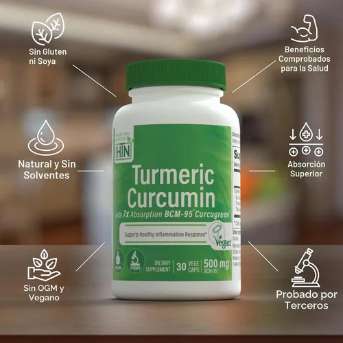 Vista 4 de Health Thru Nutrition Curcumina de cúrcuma 500 mg BCM-95 Curcugreen 30