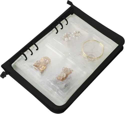 Vista 6 de Delgeo Caja de almacenamiento de joyería organizador antioxidación para aretes, collares, pulseras y adornos de mano con bolsas selladas y páginas