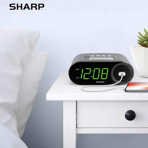 Vista 6 de Reloj despertador digital Sharp fácil de leer con puerto de carga USB de 2 amperios de alta velocidad: ¡carga tu teléfono, tableta con una carga