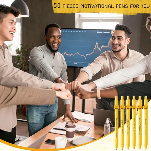 Vista 7 de Fuutreo 50 bolígrafos divertidos, regalos de agradecimiento a los empleados, cara sonriente, compañeros de trabajo, citas motivacionales, bolígrafos