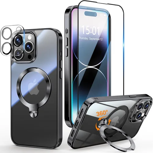 Vista 12 de [Protección Tri-Shield] Funda para iPhone 13 Pro con soporte giratorio de 360° compatible con MagSafe [anillo magnético de CD)