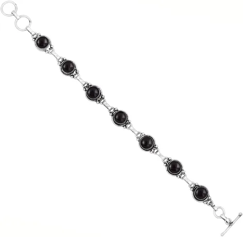 Vista 9 de Round Shape Natural & Synthetic Gemstones Silver Plated Bracelets for Women - Vintage Bohemian Style Handmade Birthstone Adjustable Link Bracelet