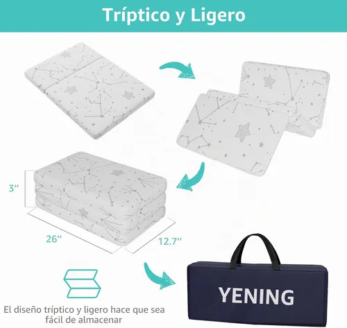 Vista 3 de YENING Colchón plegable de 38 x 26 pulgadas, impermeable, para Pack N Play Matress Topper transpirable