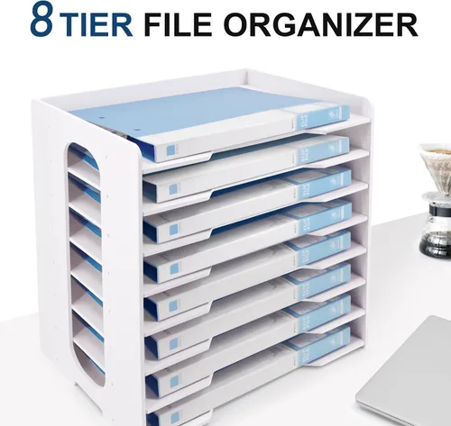 Vista 5 de SONGWAY Organizador de archivos grande para escritorio, soporte de almacenamiento de papel de tamaño legal de 8 niveles, clasificador de archivos